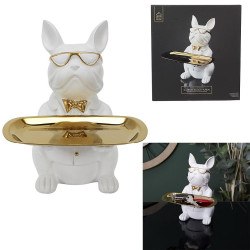 SCULTURE BULLDOG BLANC VIDE POCHE 21 CM