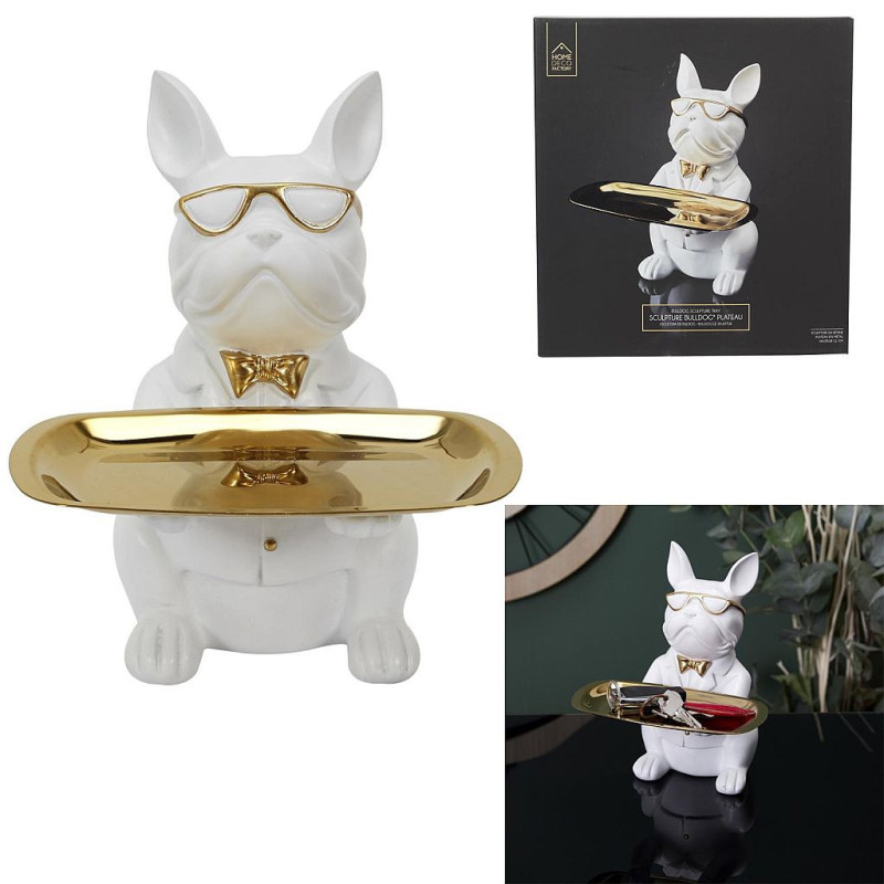 SCULTURE BULLDOG BLANC VIDE POCHE 21 CM