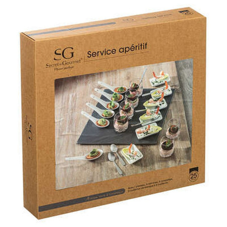 SET APERITIF ARDOISE CARRE 25 PIECES