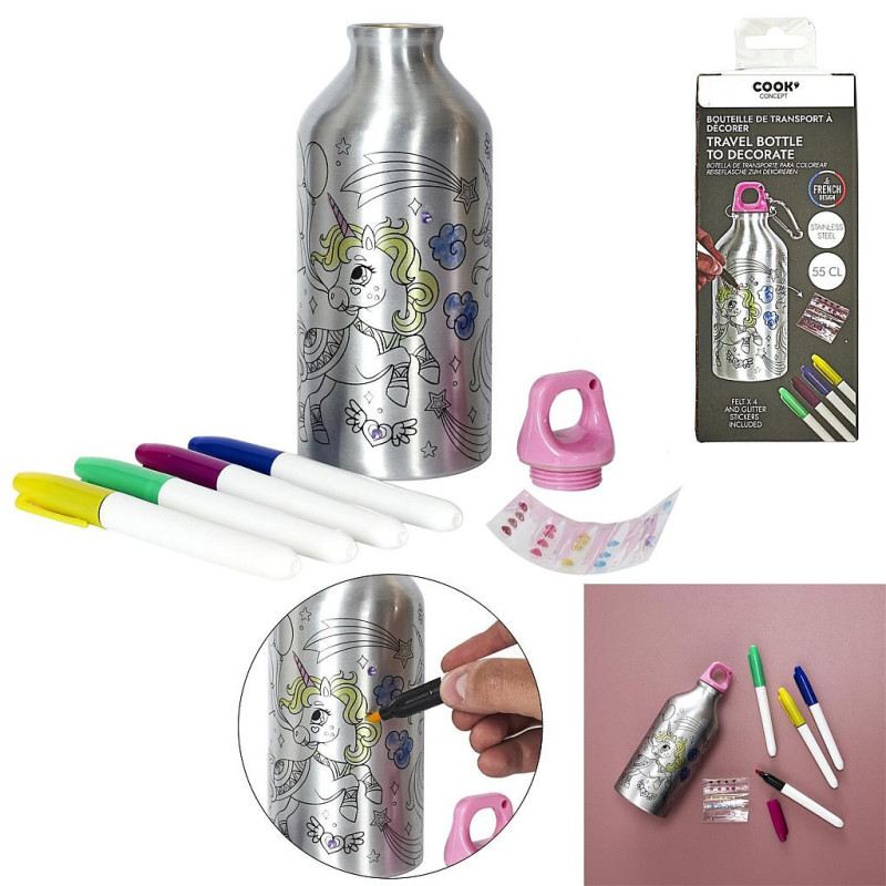 BOUTEILLE DE TRANSPORT A COLORIER LICORNE 55CL
