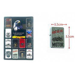BRIQUET ESSENCE MOTO ET TETE DE MORT
