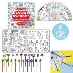 COFFRET CAHIER D ACTIVITES 20 CRAYONS ET 20 GOMMES