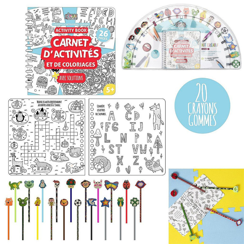COFFRET CAHIER D ACTIVITES 20 CRAYONS ET 20 GOMMES