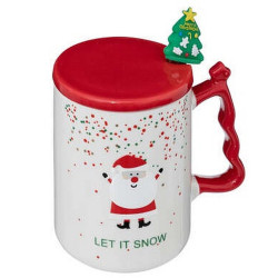 COFFRET MUG BLANC COUVERCLE ROUGE ET CUILLERE SAPIN
